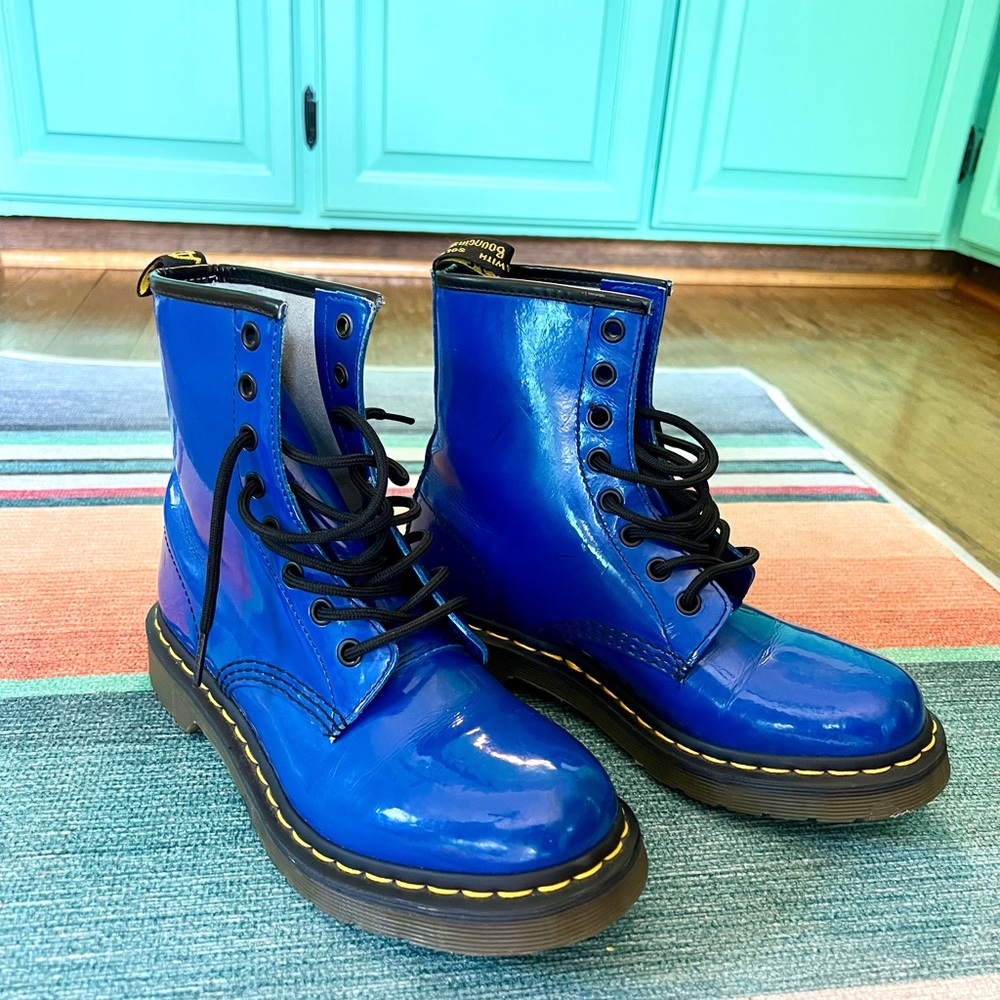 Dr. Martens 1460 Royal Blue Patent Leather Lace Up Boots